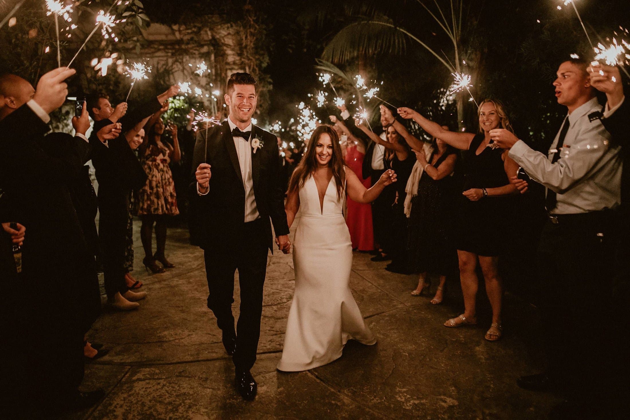 Sparkler send-off with every guest celebrating the couple